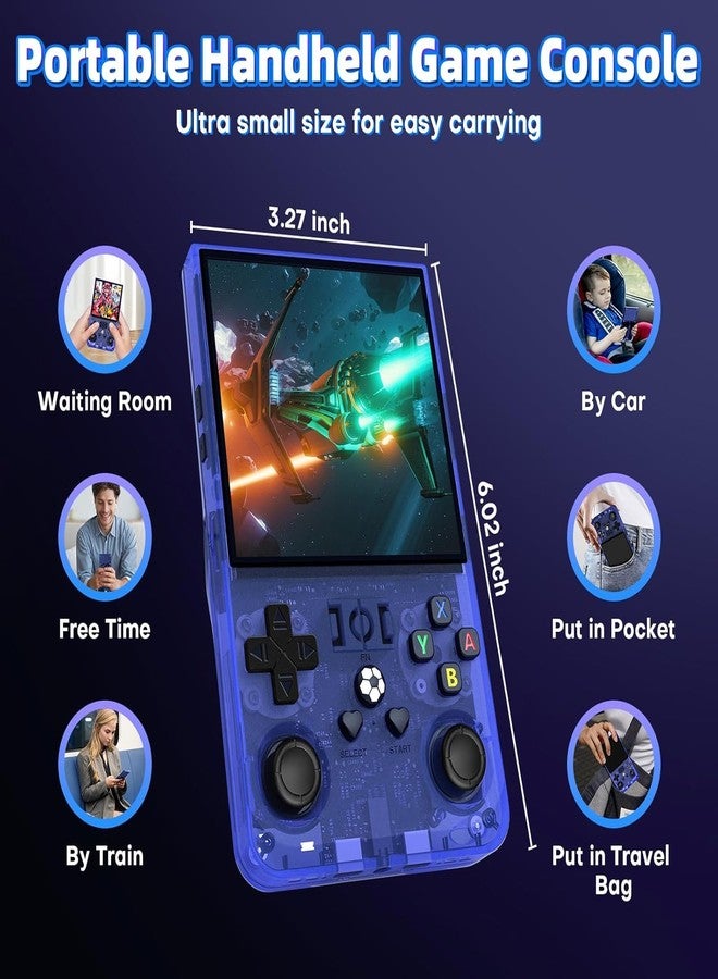 AQHH R36 Max Retro Gaming Console, Retro Handheld Console 4.0'' Screen Linux System, 64G TF Card, 4000mAh Rechargeable Portable Pocket Arcade, Transparent Blue - Image 3